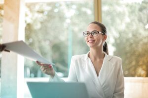 A young professional excelling at their entry-level marketing job